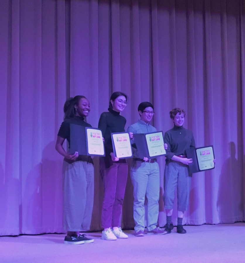Ashley Veazey with the three other poets advancing to the State competition. 