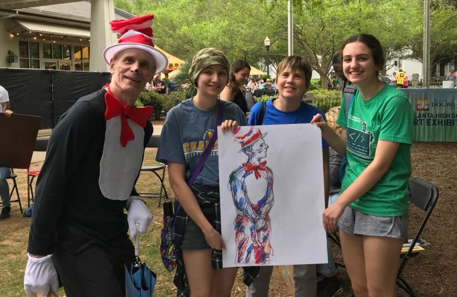 Guyton with some of her students at the Art Throwdown competition on April 13.