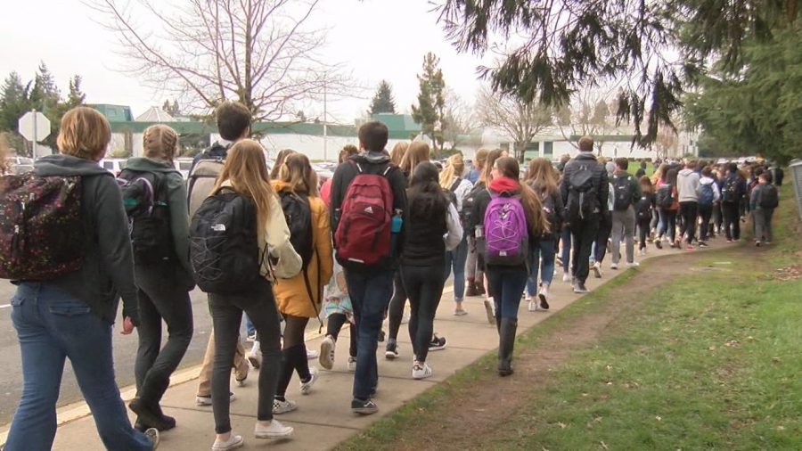 Students walking at Sheldon High School.