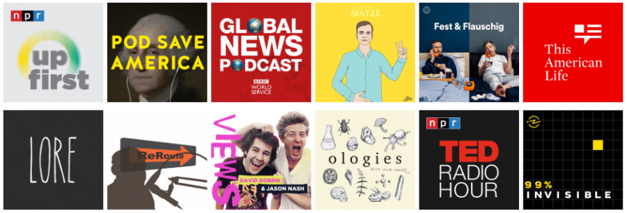 The logos of many of the podcasts mentioned in the article.