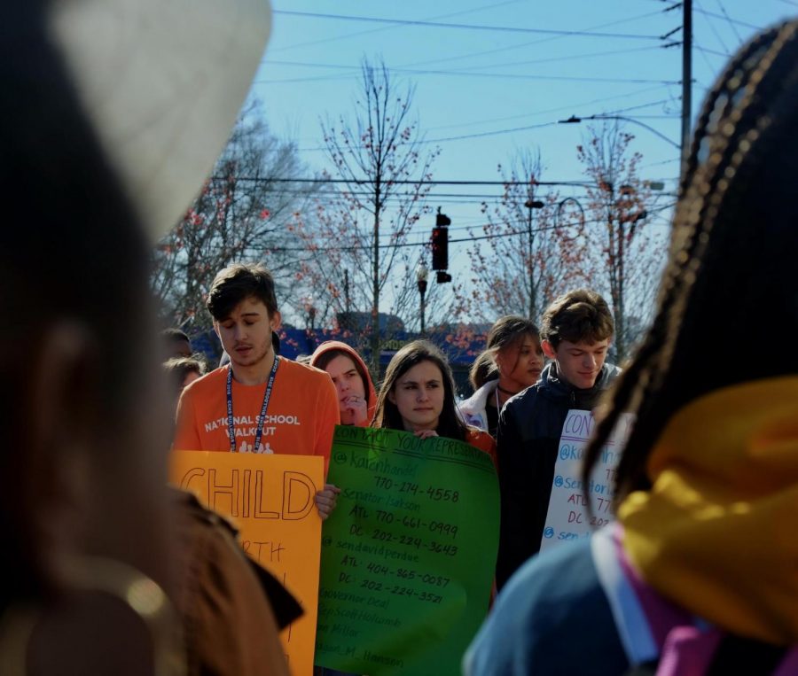 A group of Chamblee students attend a walkout protest.