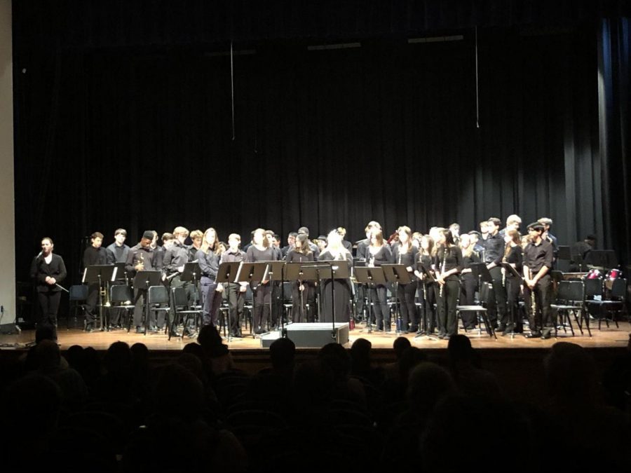 Band students show off their skills at a concert. 
