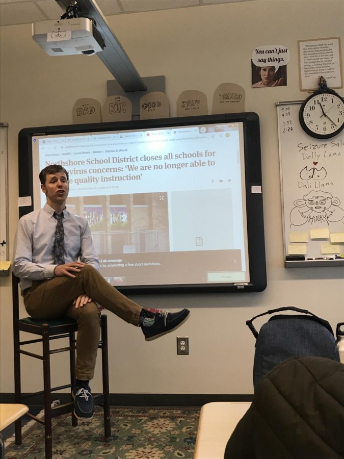 Mr. Avett talking to his journalism class about COVID-19 school closures in March 2020.