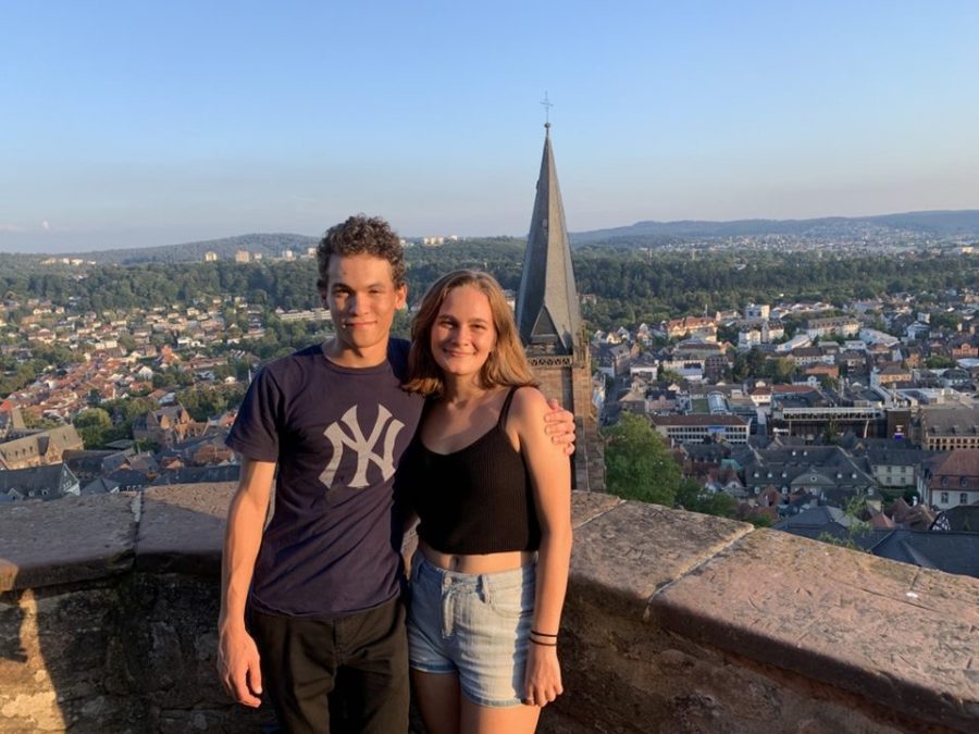 River Harper (19) and another exchange student pose in Marburg, a town just north of Frankfurt where the programs language camp was held. 