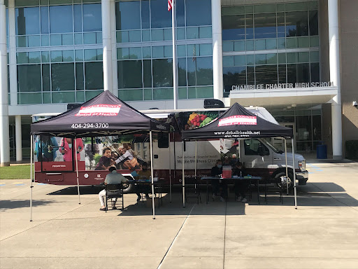 A mobile vaccine clinic set up by the DeKalb County Board of Health outside of Chamblee