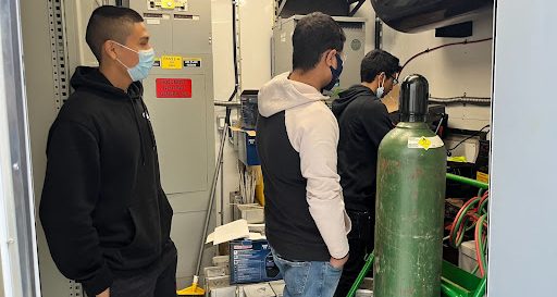Students gather for a welding class