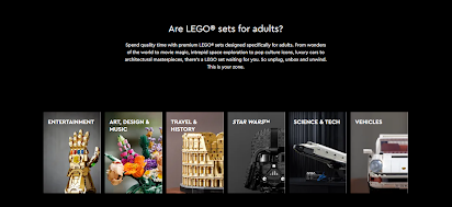 The LEGO adult product home page