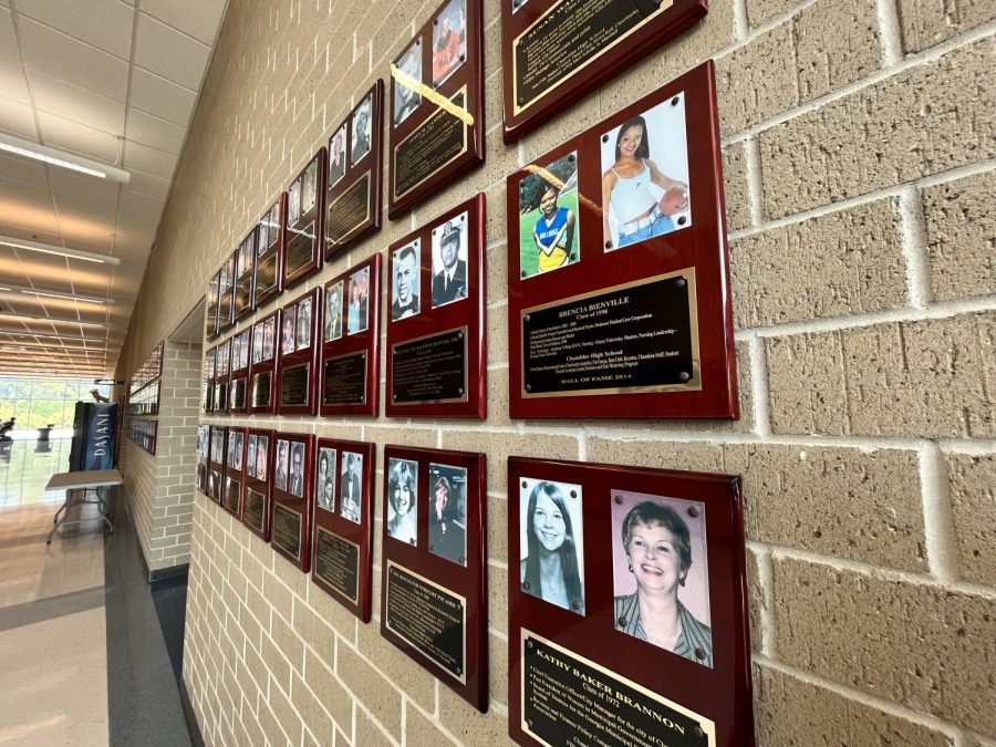 The Blue & Gold Foundation’s Hall of Fame, located outside of the gym.
