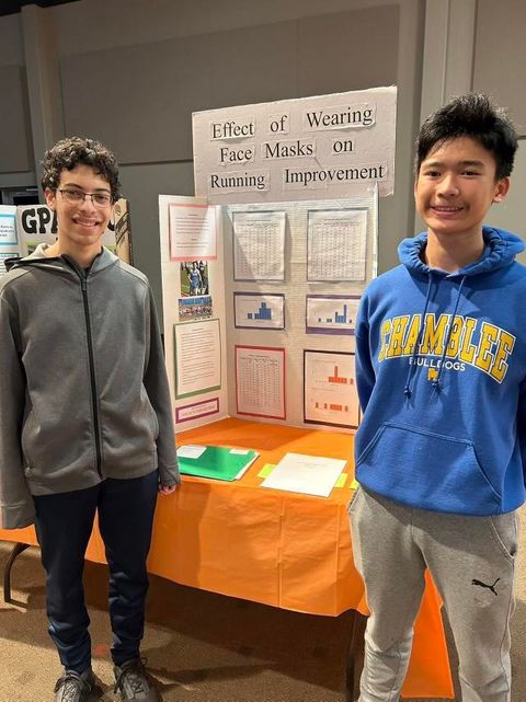 Science Fair participants Lior Weber and Daniel Luo pose with their project at Regionals. Photo Courtesy of Daniel Luo
