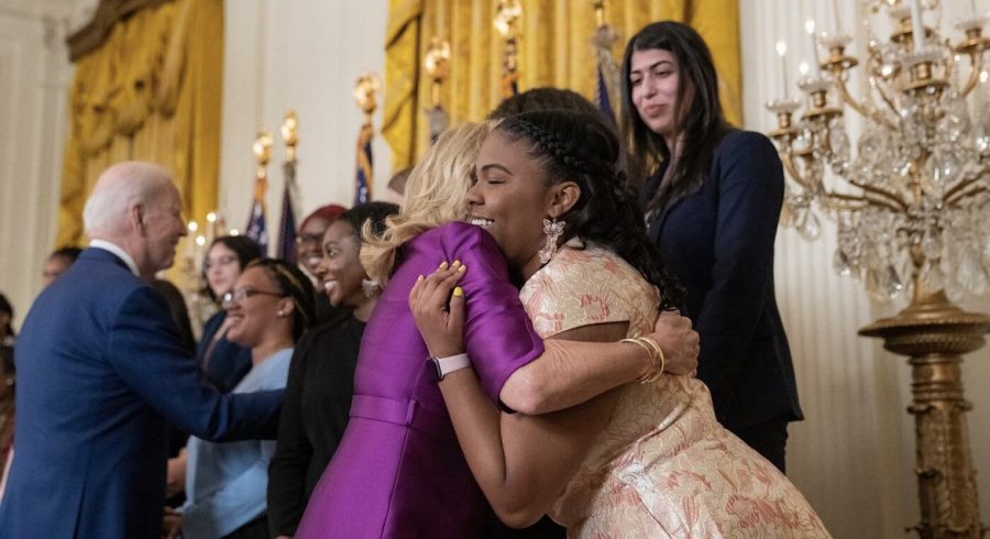 CHS student Temple Lester embraces First Lady Jill Biden at a recent White House event. Photo courtesy of @flotus on Instagram