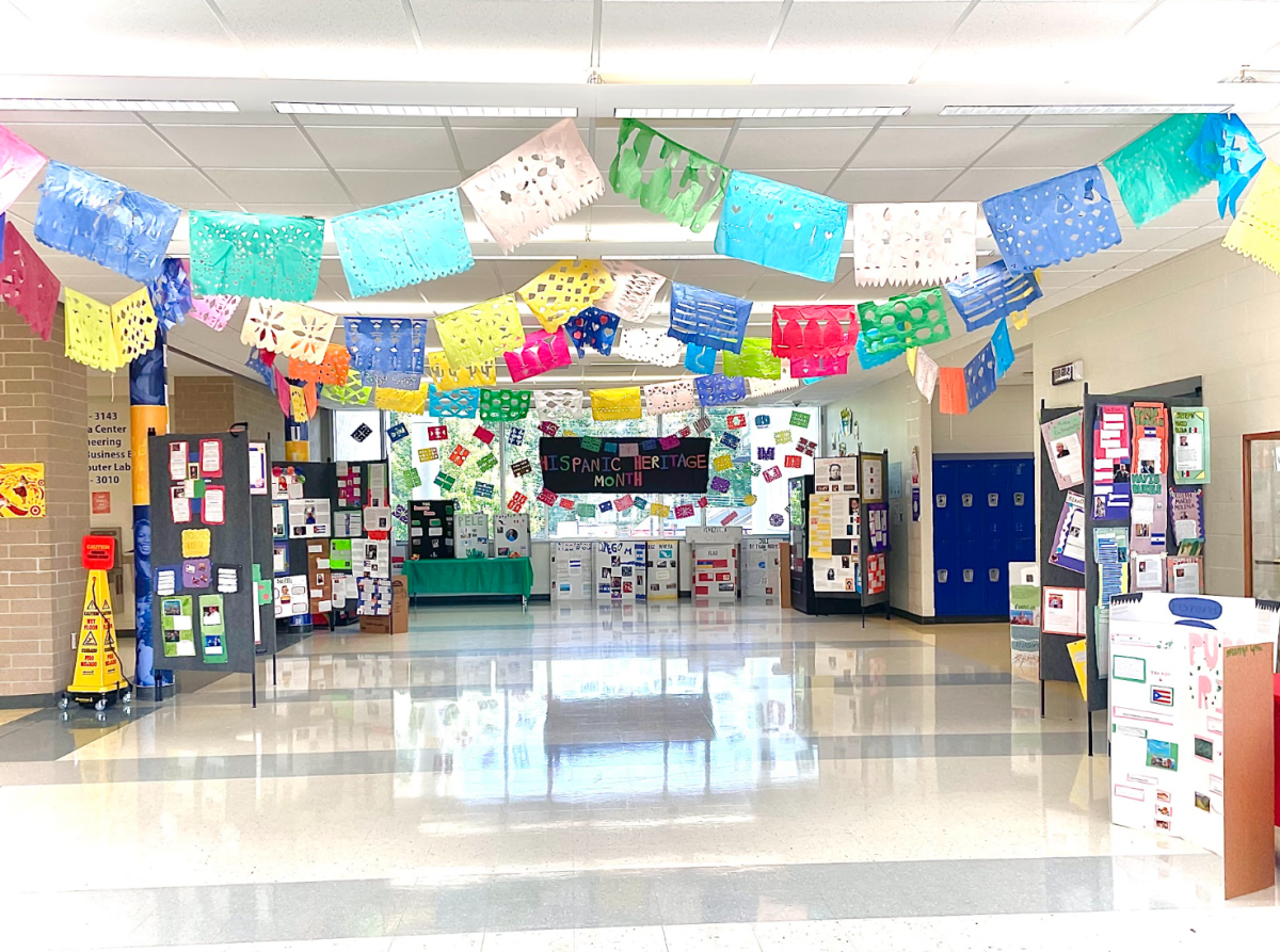 Hispanic Heritage Month gallery walk on the third floor of Chamblee High Schools main building. Photo courtesy of Anna Kate Flood (26).