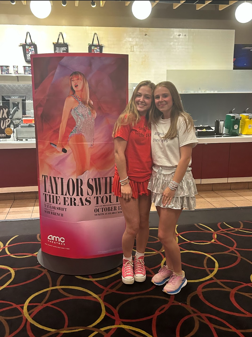 Grace Graham (‘26) and Stella Barton (‘26) at an AMC theater to watch Taylor Swift: The Eras Tour. Photo courtesy of Barton.
