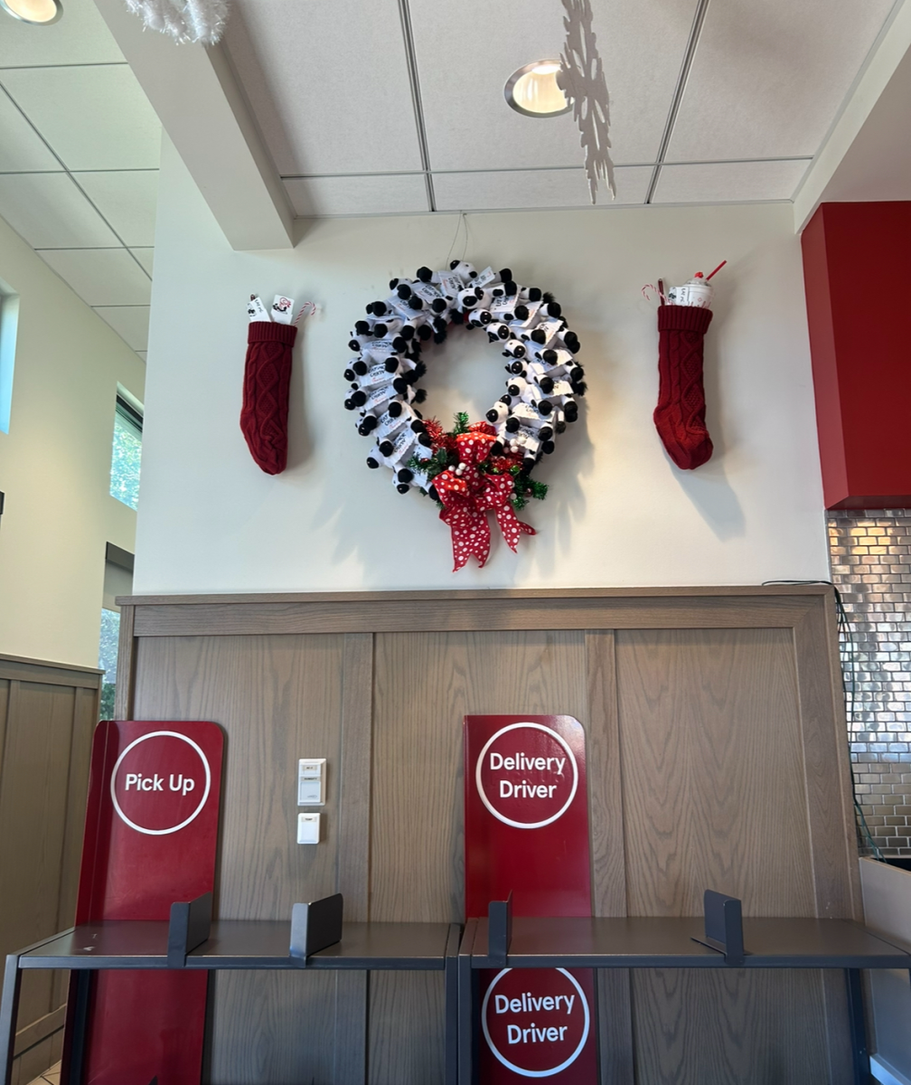 A photo of part of the inside of a Chick-Fil-A. Photo by Anna Kate Flood
