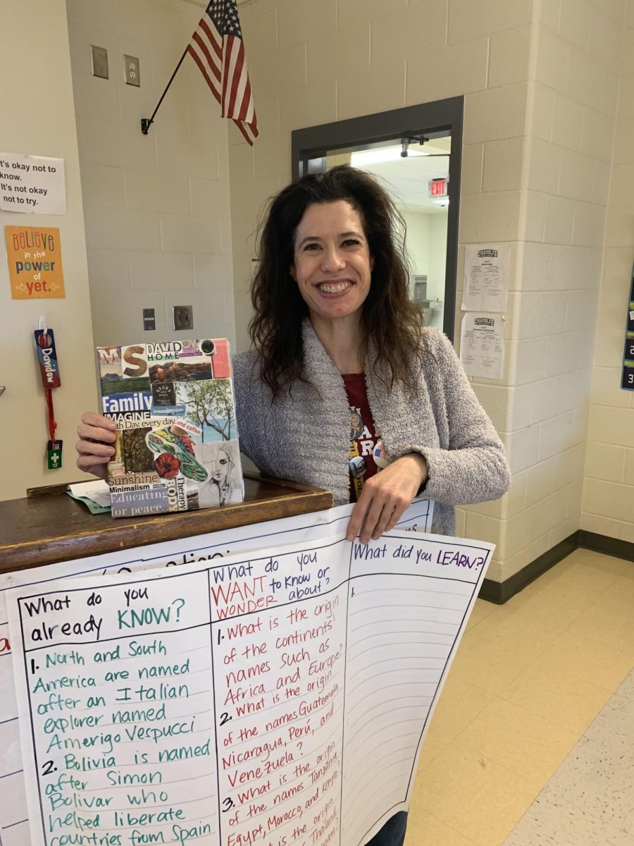 Miriam Davidow, an ESOL teacher pictured with classroom resources.
Photo courtesy of the Blue & Gold