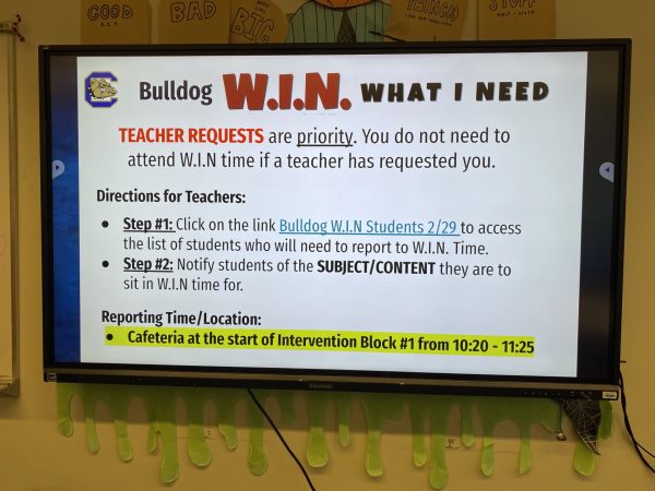 Instructions for the new WIN time at Chamblee High School. Photo by Fed Avett