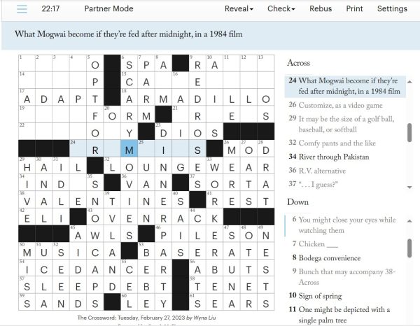 A screenshot of the authors attempt at a New York Times crossword puzzle. Dont give her any hints! Photo courtesy of Lauren Cisewski