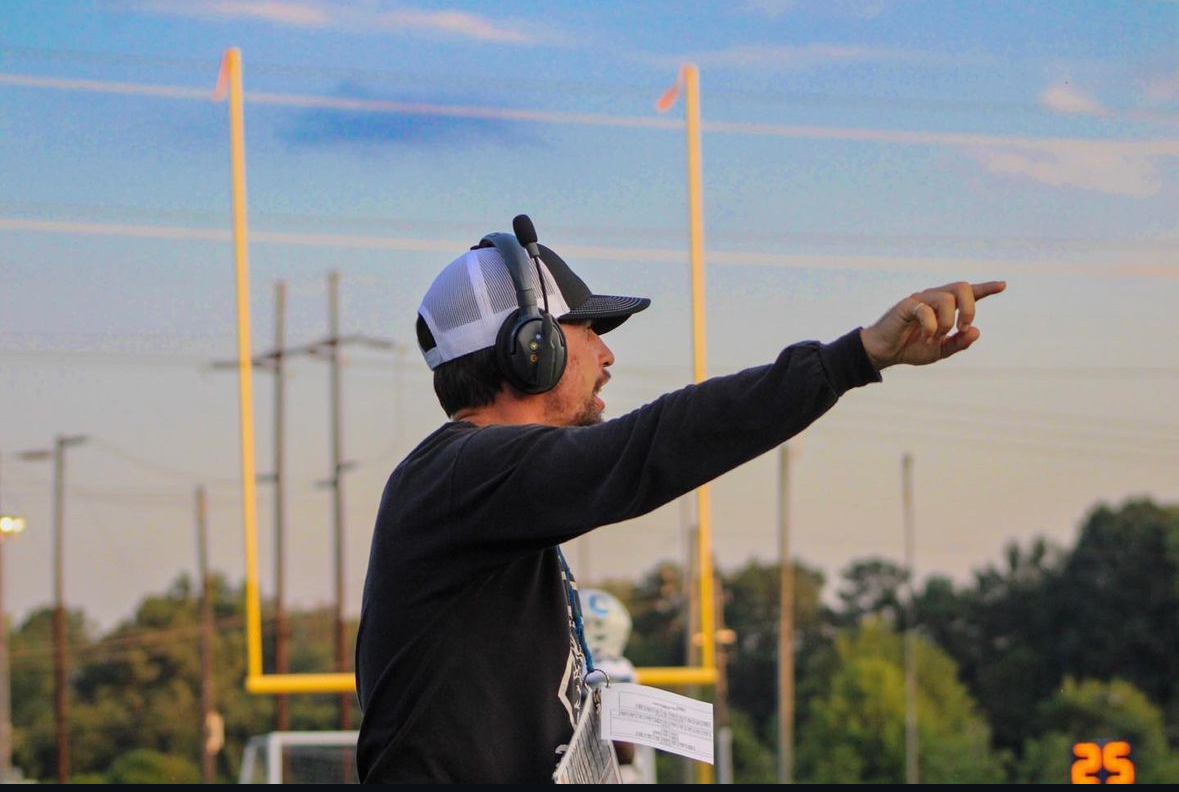 Coach Cory Grimes at practice this season. Photo courtesy of @chambleefb and @mcfall_media on Instagram 
