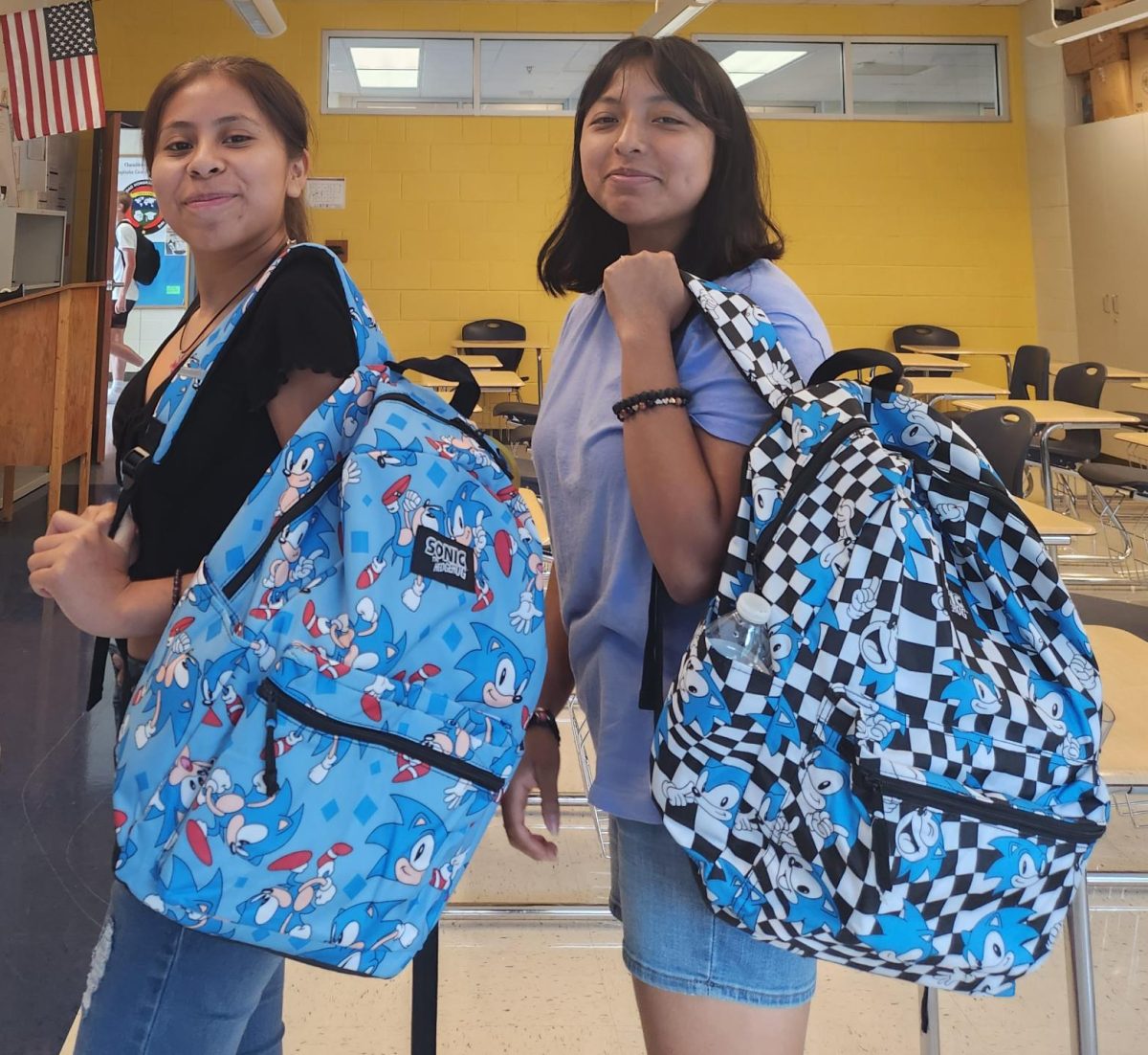 Karen Lopez ('25) and the author with their matchy match back packs. Photo by Mr. Bretous