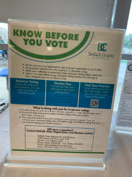 A voting information sign in Chamblee's cafeteria (Photo Courtesy of Tommy Liang)