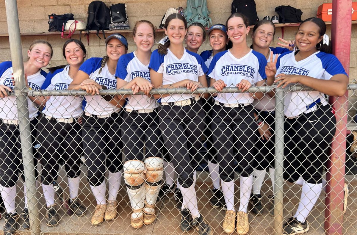 Chamblee’s varsity softball team. From left to right: Stella Barton, Caroline Runsick, Ava Pellittieri, Rachel Axelson, Elena Smith, Avery D’Auria, Lilah Scher, Sadie Godwin, Gali Nelson, and Leah Samuda (Photo courtesy of Elena Smith)