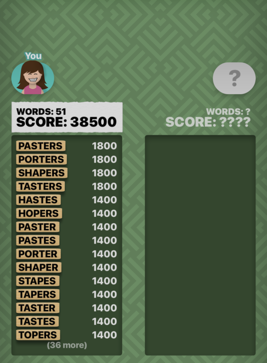 A very high word hunt score. Photo Courtesy of Finley Malone.