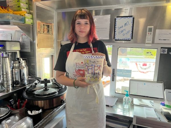 Sasha Lapayeva ('27) at her job at Frosty Caboose in Chamblee. Photo courtesy of Sasha Lapayeva.