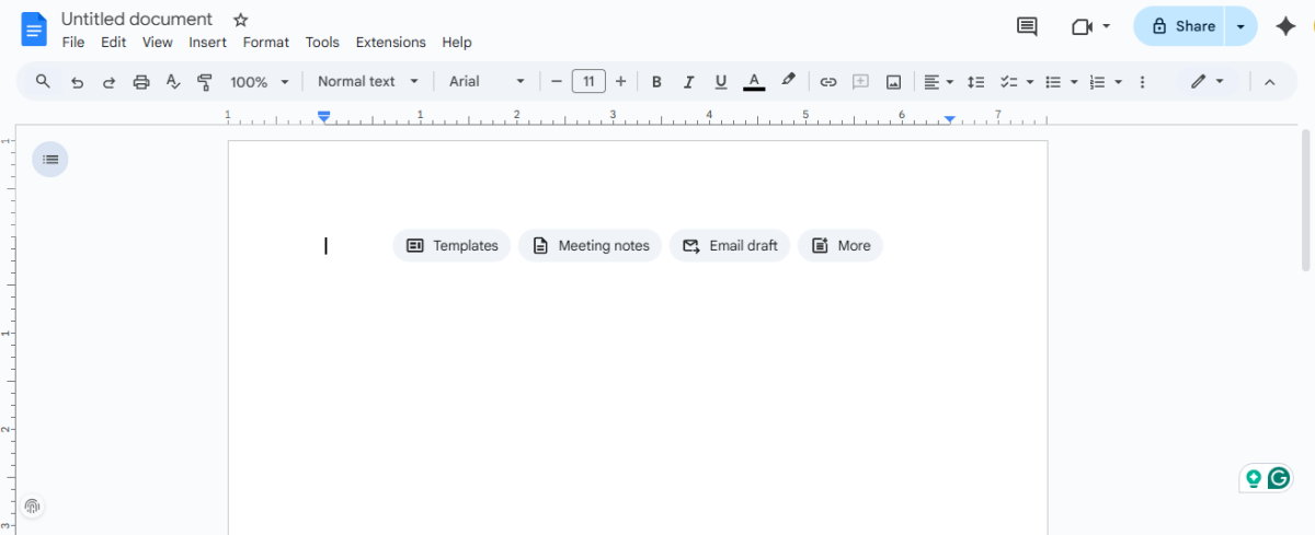 A blank google document. Photo Courtesy of Addy Bair.