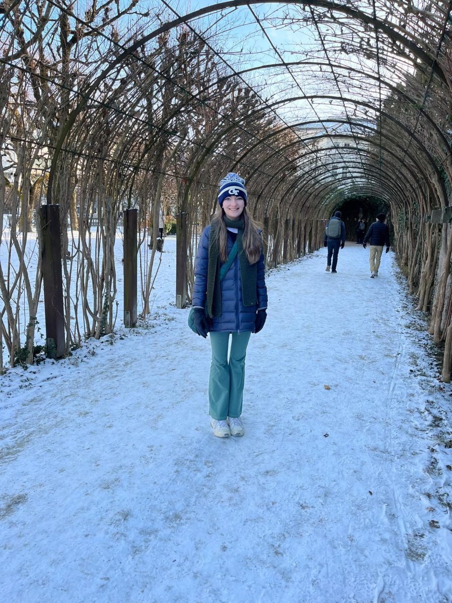 The author posing in Salzburg sporting her Georgia Tech beanie. Photo Courtesy of Finley Malone.