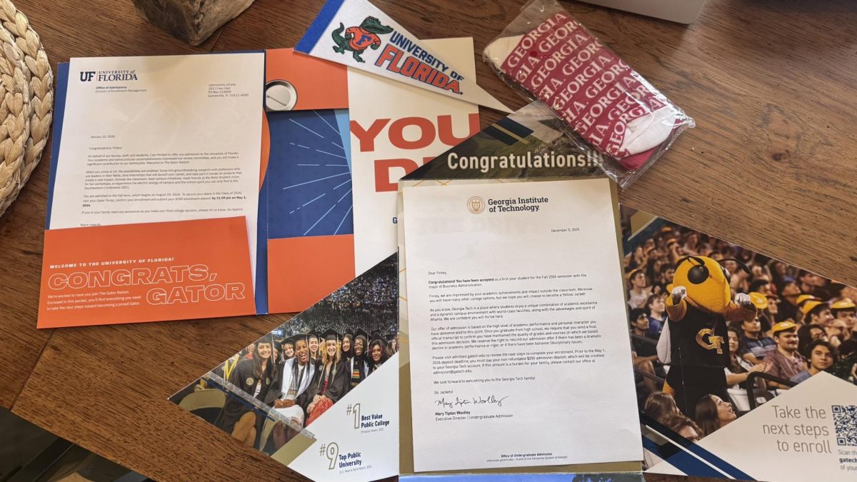A photo of a student's college acceptances. Photo by Finley Malone.