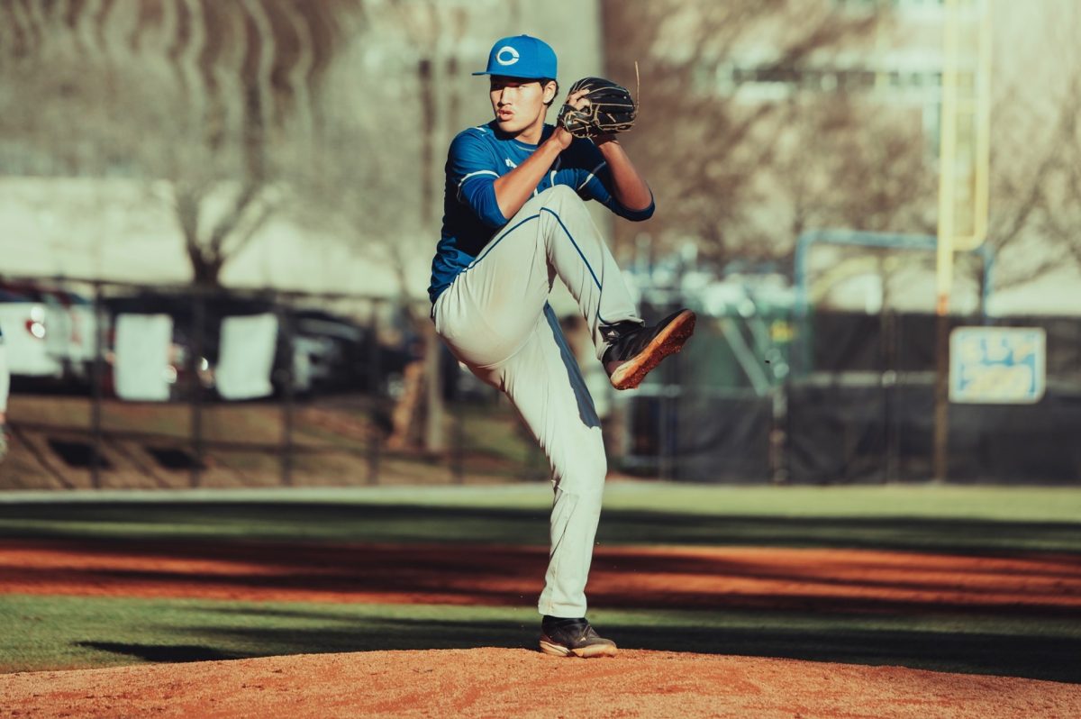 Andrew Sommer (‘28) in his pitching motion during warmups. Photo courtesy of Grayson McKee ('29).