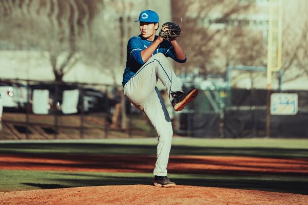 Andrew Sommer (‘28) in his pitching motion during warmups. Photo courtesy of Grayson McKee ('29).