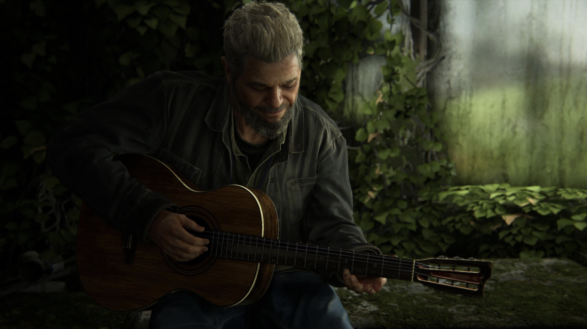 The character “Gustavo,” pictured in The Last of Us II’s guitar freeplay mode (Photo by Miles Forshay)