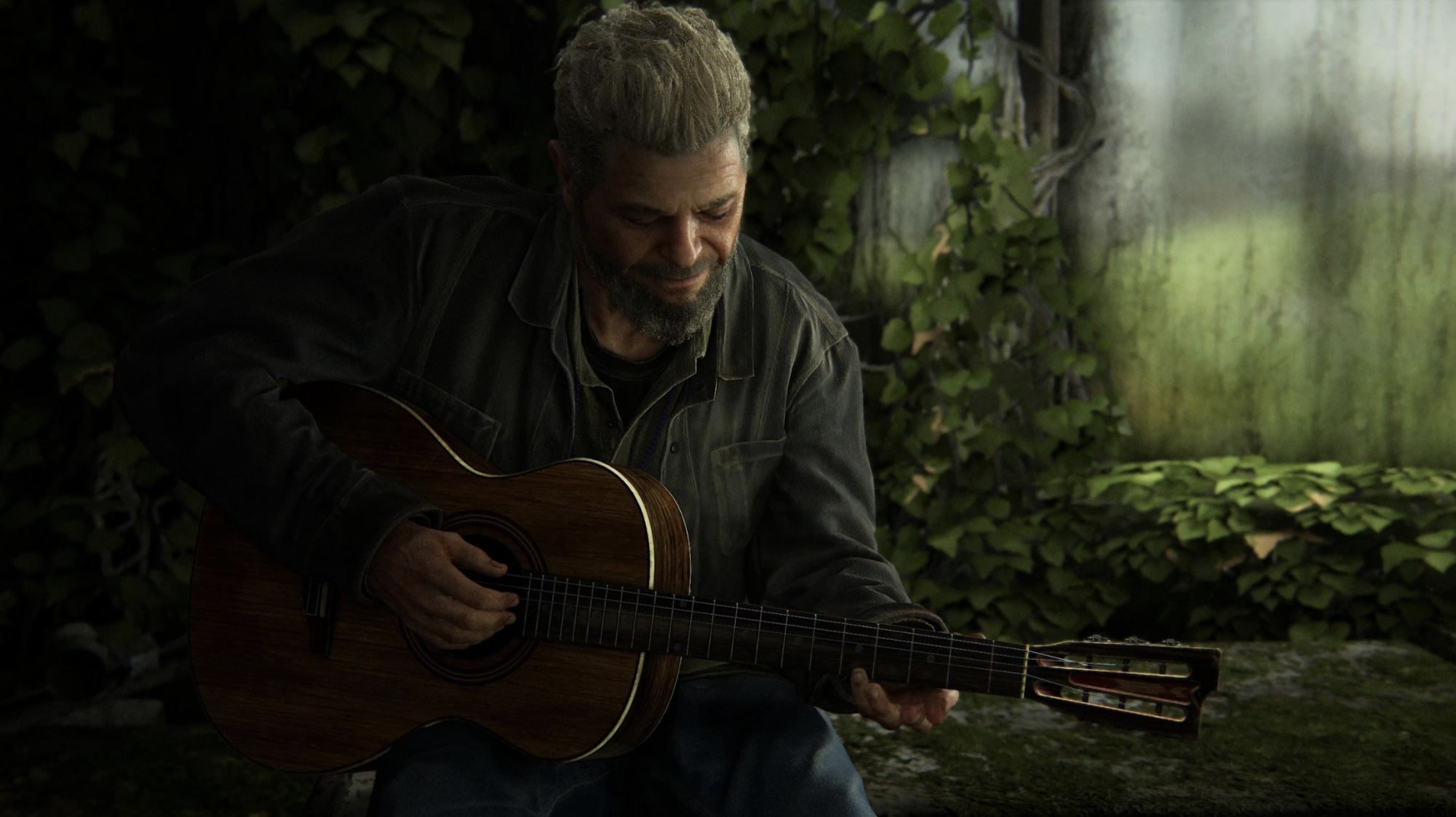 The character “Gustavo,” pictured in The Last of Us II’s guitar freeplay mode (Photo by Miles Forshay)